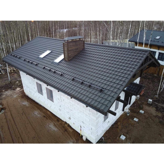 Металлочерепица Grand Line Kvinta plus (Квинта Плюс) 0,45 Drap ST RAL 7024 Мокрый асфальт | c 3D резом фото 5