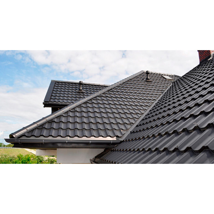 Металлочерепица Grand Line Kvinta plus (Квинта Плюс) 0,5 GreenCoat Pural Matt BT RAL 7024 Мокрый асфальт | c 3D резом фото 2