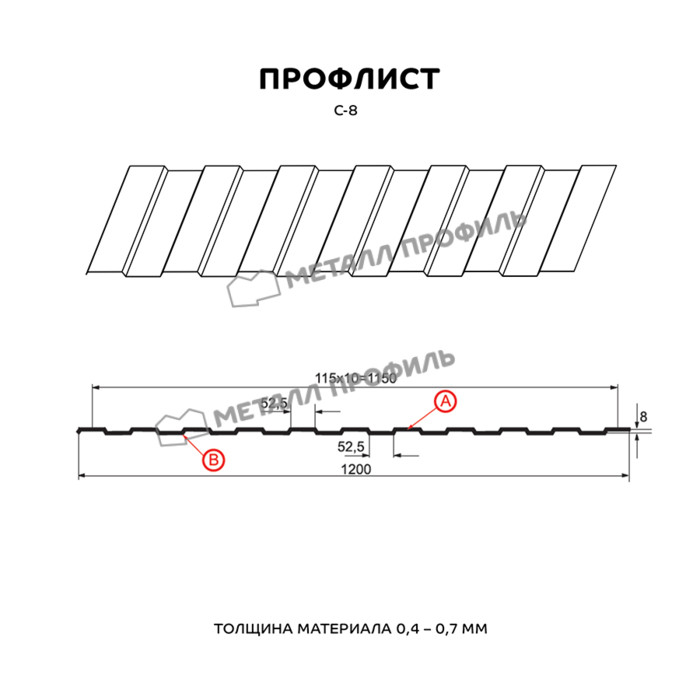 Профлист Металл Профиль С-8 0,7 Полиэстер RAL 5015 Синее небо | A фото 2