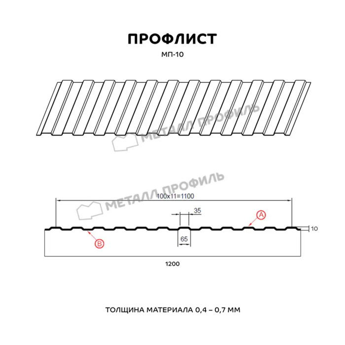 Профлист Металл Профиль МП-10 0,4 Полиэстер матовый двусторонний RAL 7024/7024 Серый графит/Серый графит | A фото 2