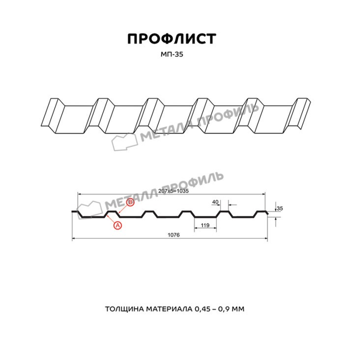 Профлист Металл-Профиль МП-35 Полиэстер 0.7 мм RAL 7004 Серый фото 2