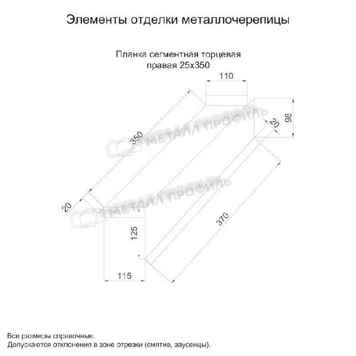 Планка сегментная торцевая правая 350 мм (КЛМА-02-Anticato-0.5) фото 2