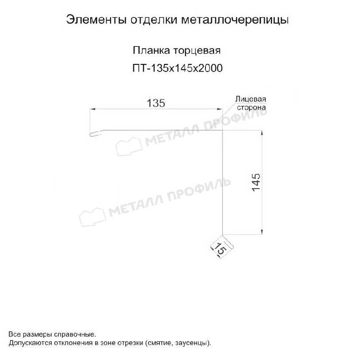 Планка торцевая 135х145х2000 NormanMP (ПЭ-01-5005-0.5) фото 2