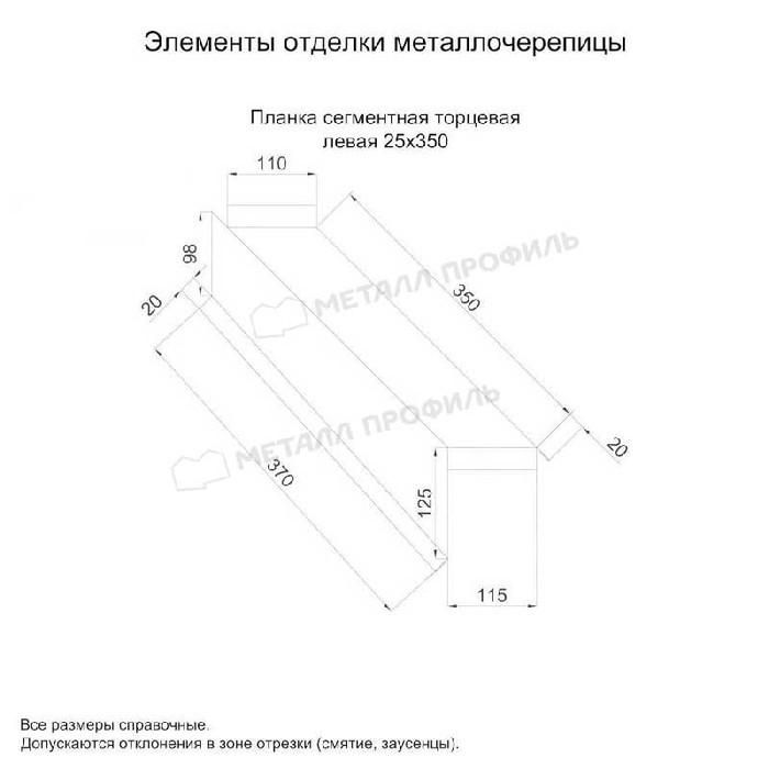 Планка сегментная торцевая левая 350 мм (PURETAN-20-RR32-0.5) фото 2