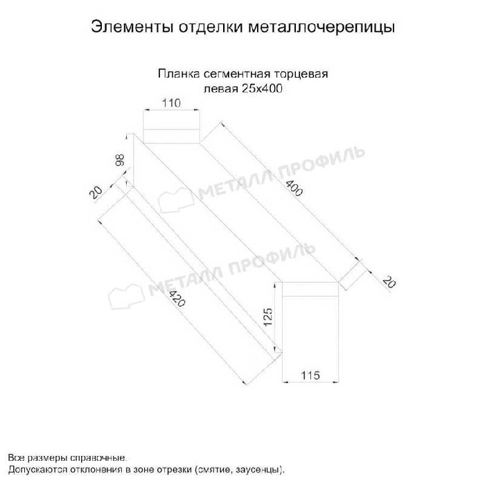 Планка сегментная торцевая левая 400 мм (PURMAN-20-3011-0.5) фото 2