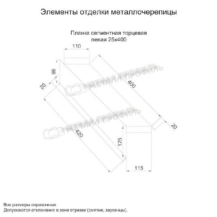 Планка сегментная торцевая левая 400 мм (PURMAN-20-Galmei-0.5) фото 2