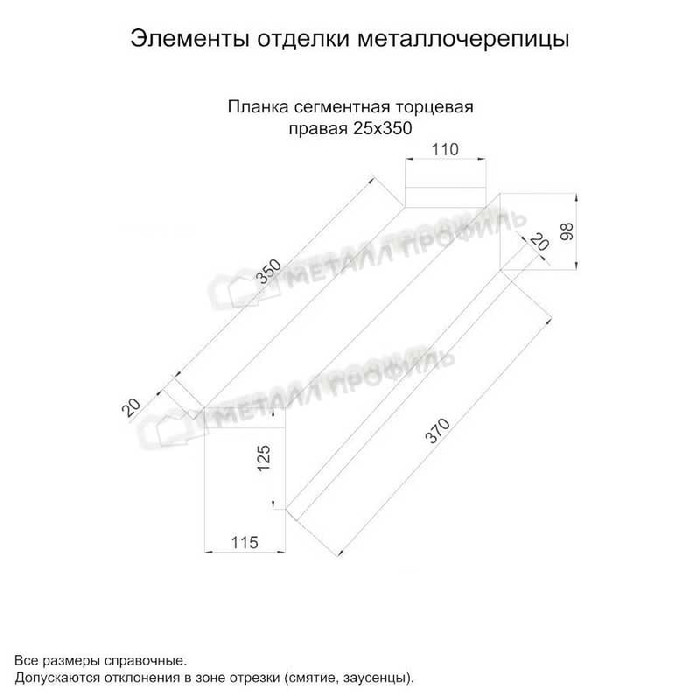 Планка сегментная торцевая правая 350 мм (PURMAN-20-Galmei-0.5) фото 2