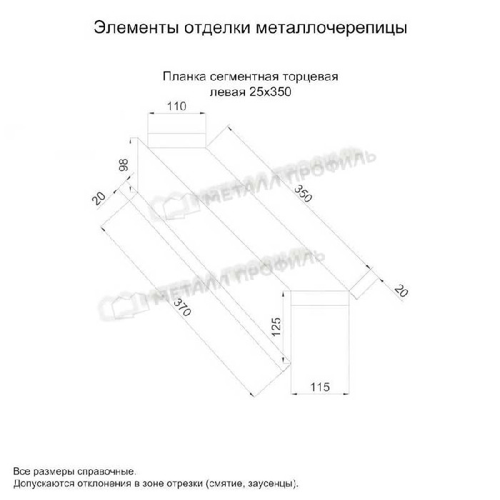 Планка сегментная торцевая левая 350 мм (PURMAN-20-Galmei-0.5) фото 2