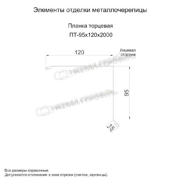 Планка торцевая 95х120х2000 NormanMP (ПЭ-01-8017-0.5) фото 3